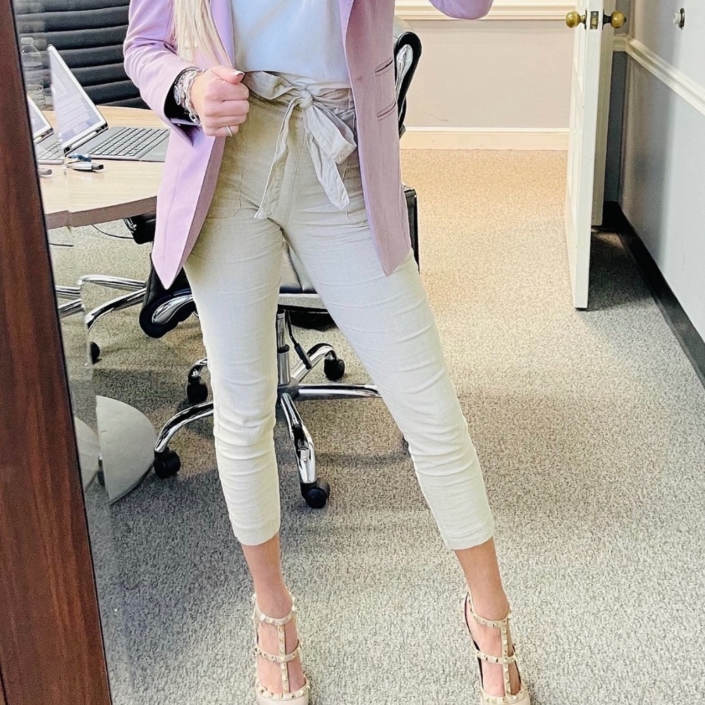 High Waisted Tie Linen Capris Pants